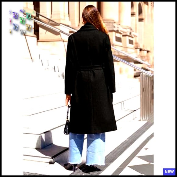 Wool Pea Coat Double Breasted Long Overcoat Trench Classic Elegant Winter - Picture 5 of 7